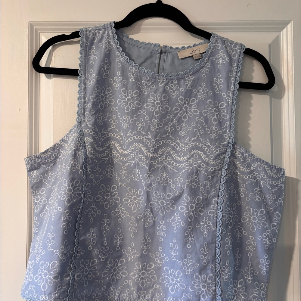 LOFT Light Blue Floral Embroidered Tank Top